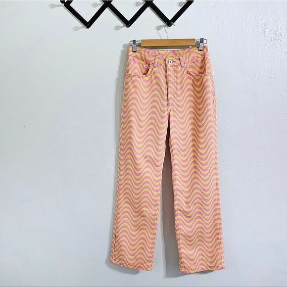 The Ragged Priest Wave Print High Rise Straight Leg Dad Jeans Size 26 NWT - Picture 9 of 15